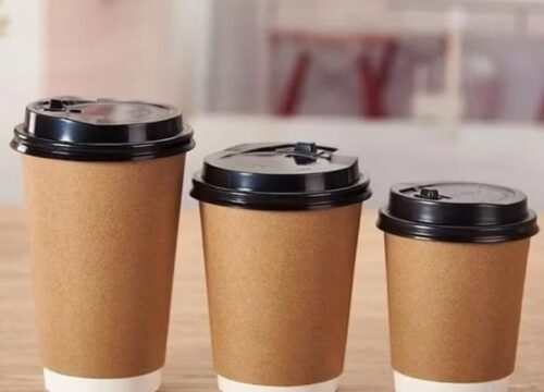 ￼50 Cups Of Paper _ Kraft coffee Paper Cup 240ml…
